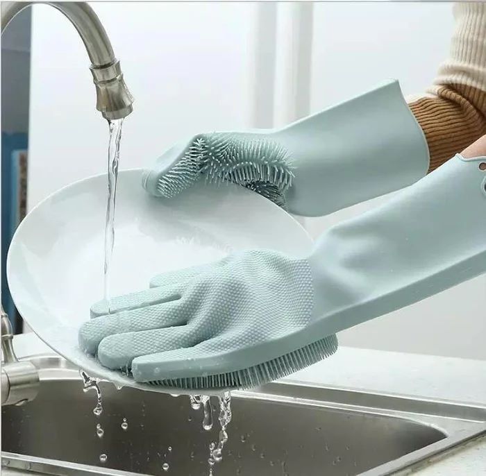 Reusable Silicone Dishwashing Gloves with Scrubber