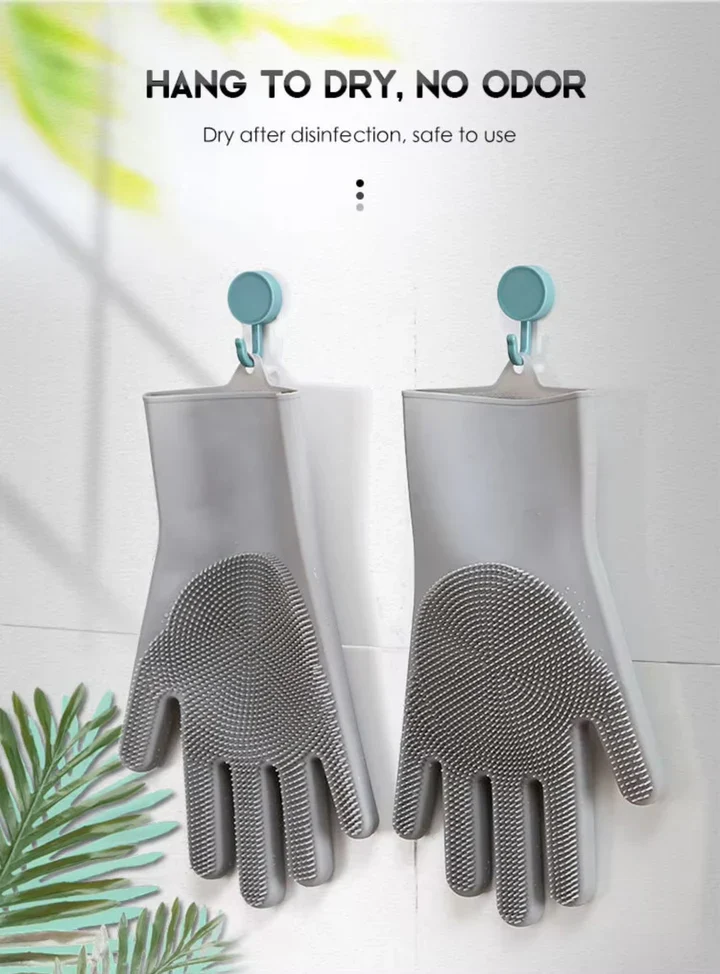 Reusable Silicone Dishwashing Gloves with Scrubber