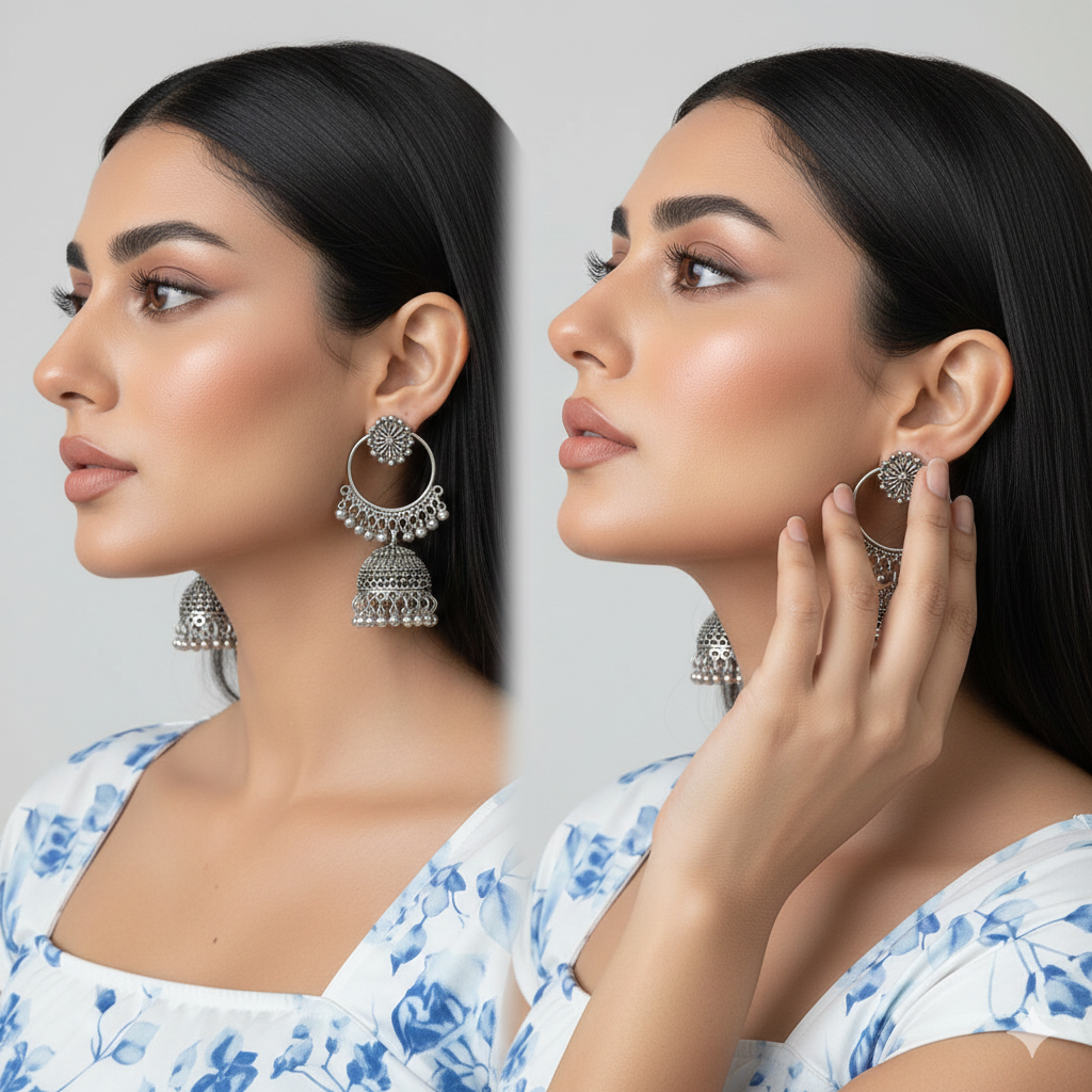 Premium Oxidized Silver Jhumka Earrings